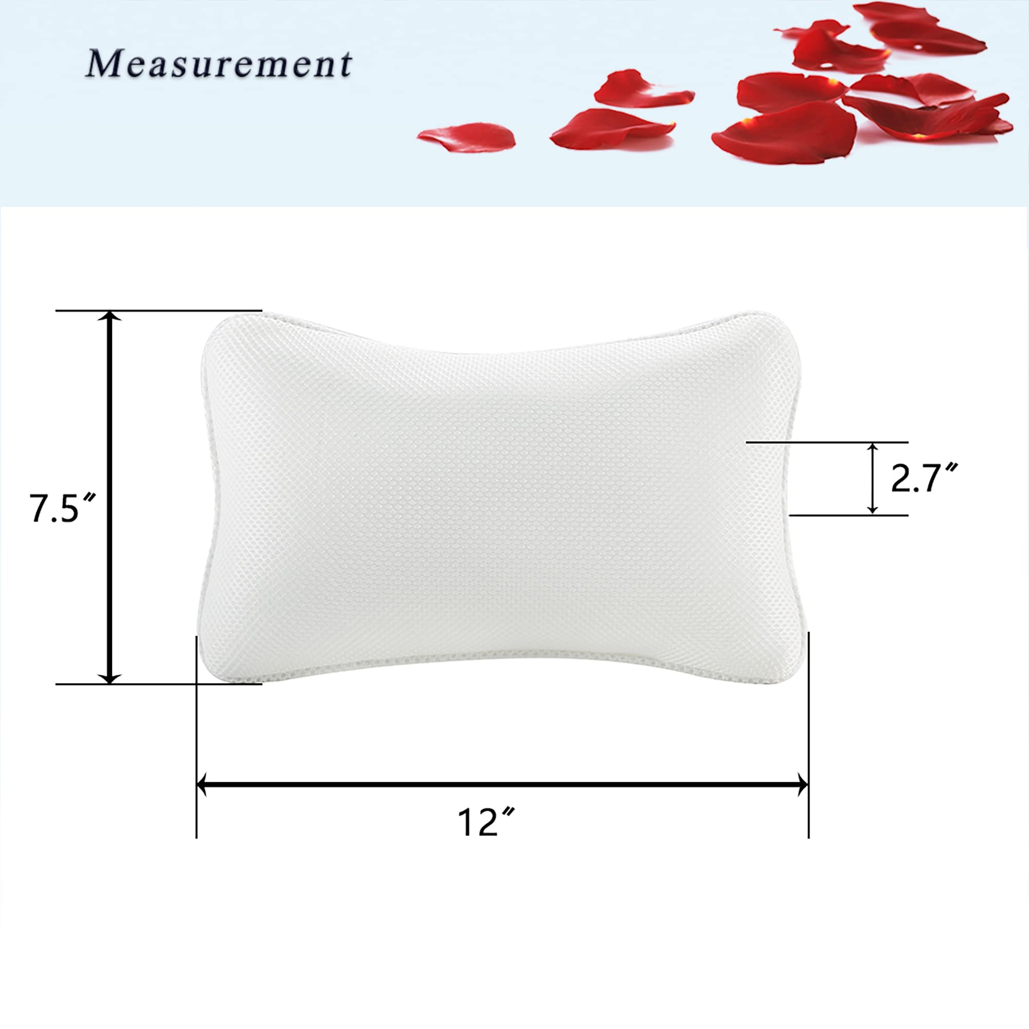 Bath Pillow For Tub, Non Slip, Breathable Soft, Comfortable Head Neck Support, Machine Washable, 2 Suction Cups(Off White)