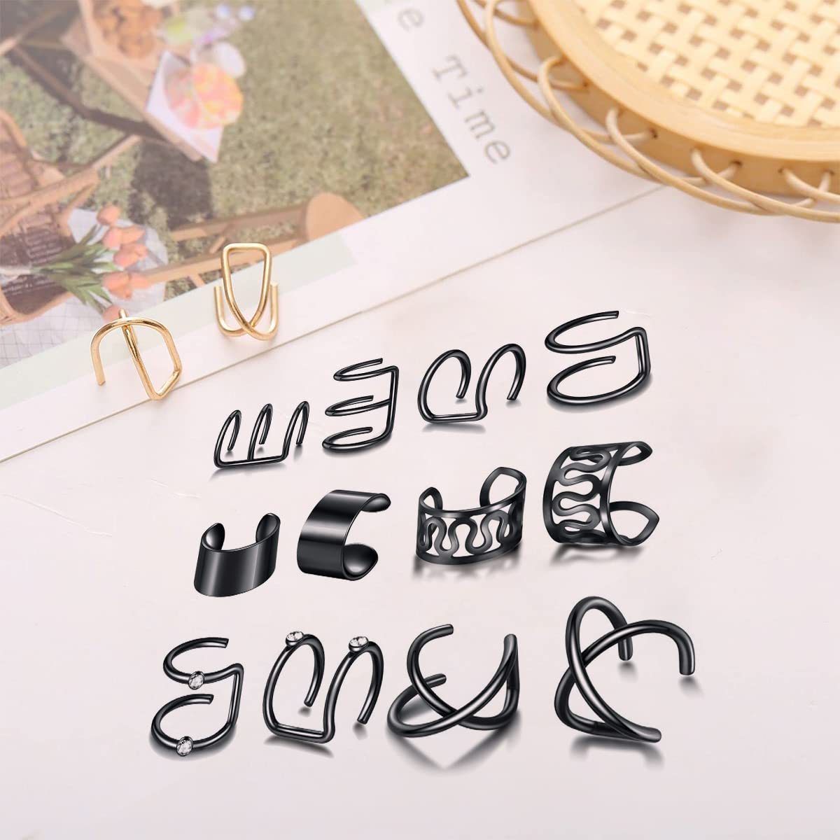 24 Pcs Black Hair Braids Dreadlock, Non-Piercing Ear Clip Beard Beads Cuffs Clip Hair For Women Men Hair Accessories Styling Jew