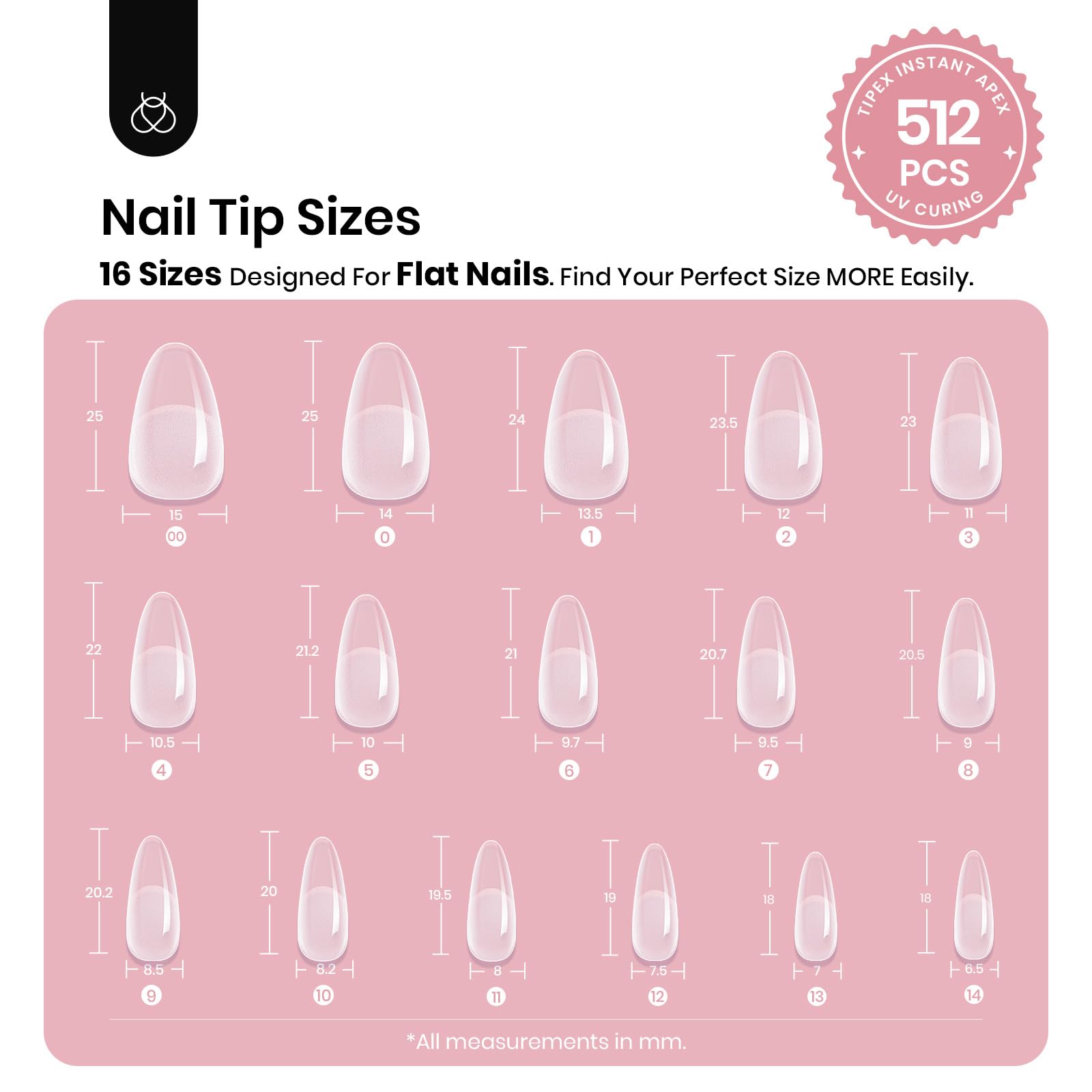 Beetles Tipex Instant Apex Nail Tips, 512Pcs Oval Medium Pre-Building Pre-Sculpted And Pre-Etched Acrylic Nail Tips Full Cover P