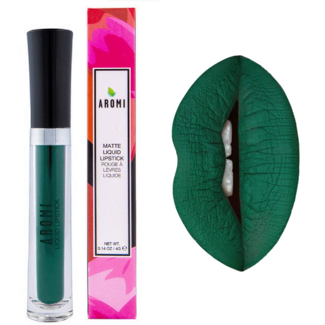 Aromi Emerald Green Liquid Lipstick | Dark Evergreen Lip Color, Matte Lipstick, Vegan, Cruelty-Free, Smudge Proof, Long-Lasting,