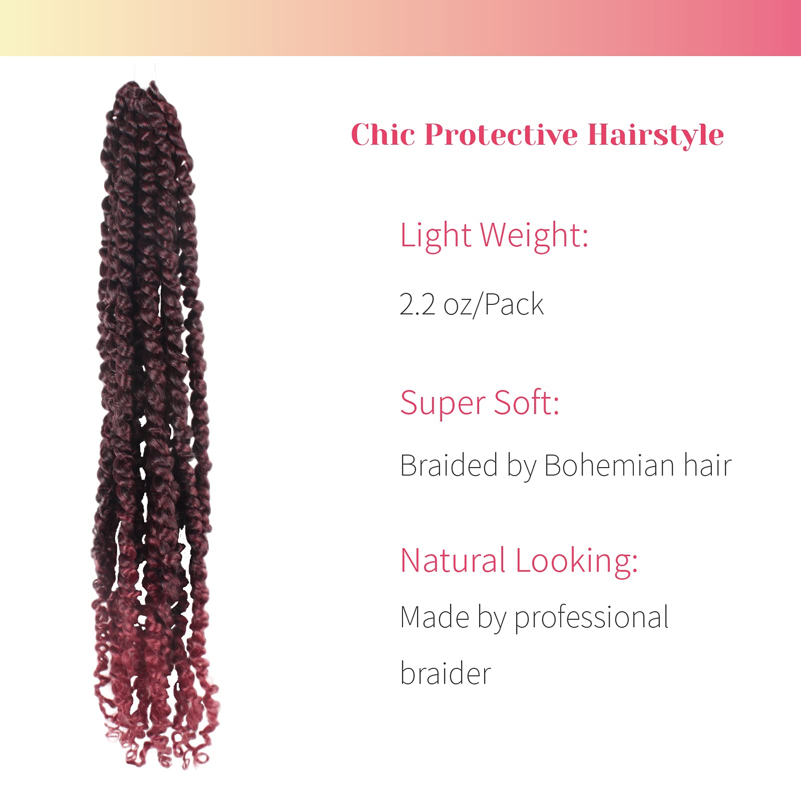 The BOHOBABE Pre-twisted Passion Twist Crochet Hair 14 Inch Short Pre-looped Crochet Passion Twist Braiding Hair 8 Packs (T118)