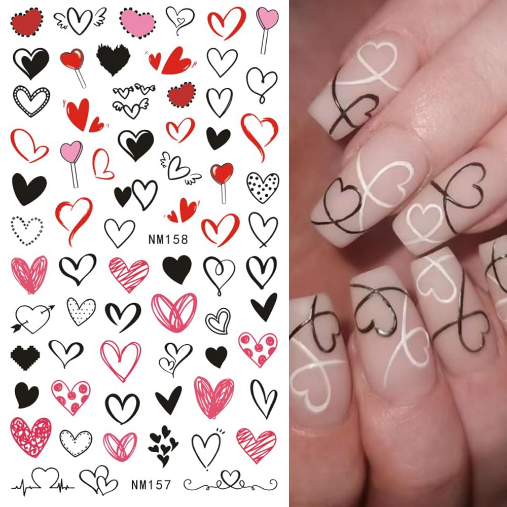 12 Sheets Valentine'S Day Nail Art Stickers Colorful Abstract Heart Love Design Water Transfer Nail Foils Decals Heart Valentine