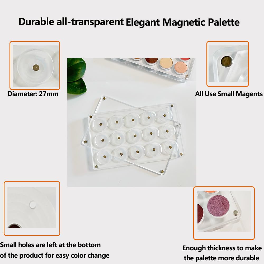 UDTIP Acrylic Magnetic Eyeshadow Palette - 26mm, 15 Holes, All Transparent, Elegant Design