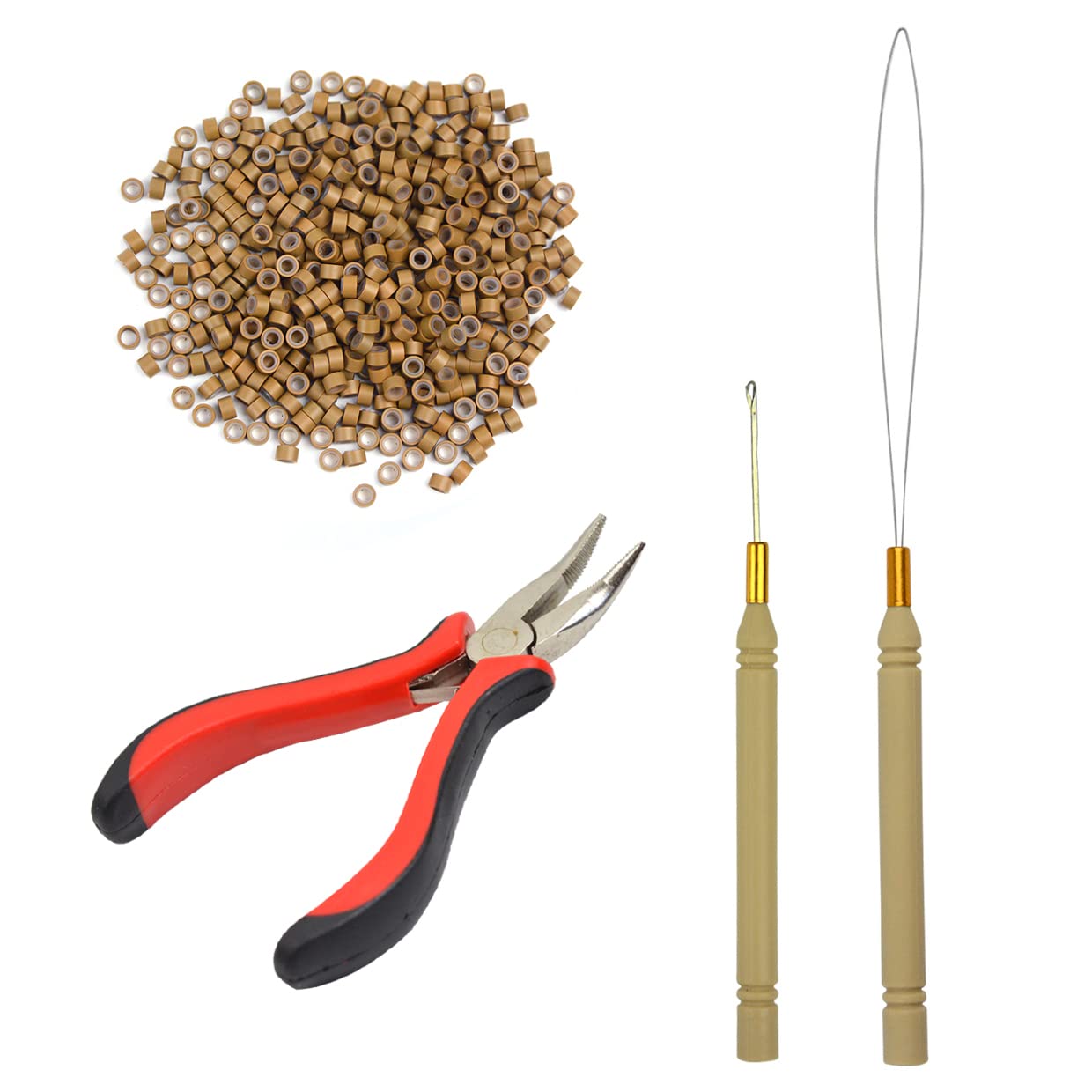 Hair Extensions Tool Kit I-tip Hair Extension Pliers Pulling Hook Bead Device Tool Kits and 500 Pcs 5 mm Micro Links Rings Beads