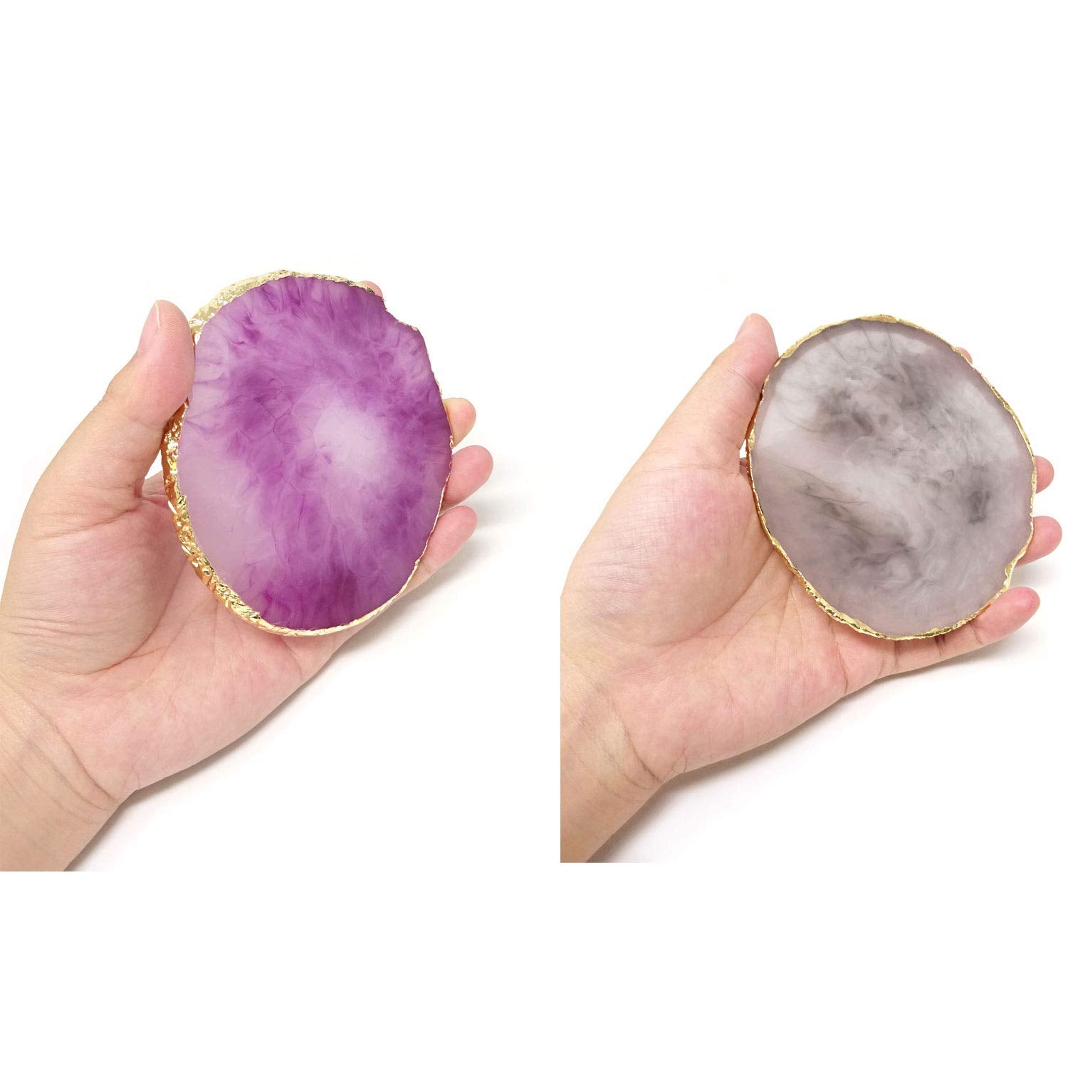 Honbay 2Pcs Golden Edge Resin Nail Art Palettes Drawing Plates Manicure Display Tools For Women