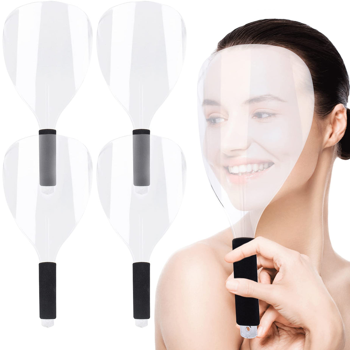 AUEAR, 4 PCS Barber Salon transparent Hairspray Face Shield with Sponge Handle Clear Plastic Reusable Face Shield Protector Cove