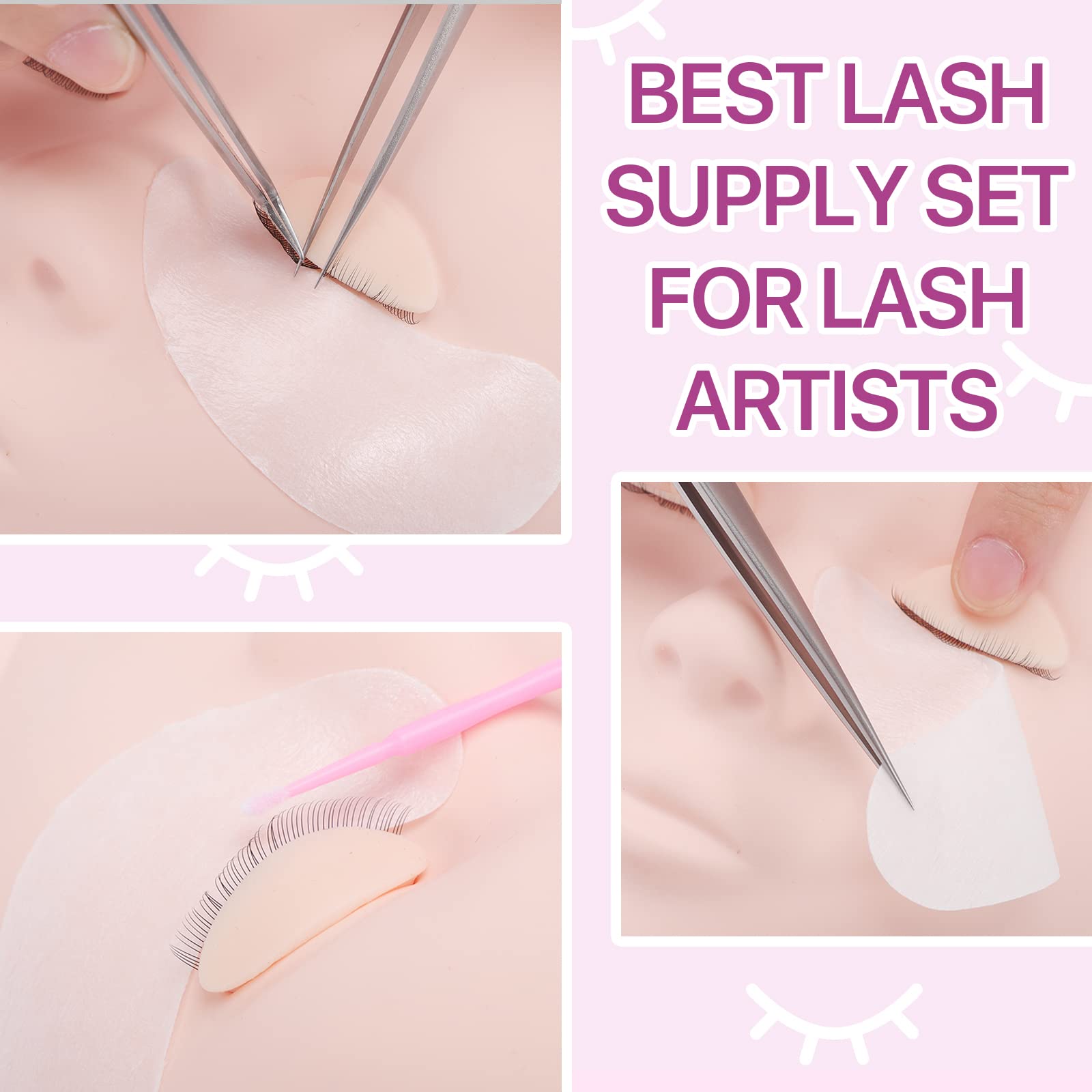 Pretty Memory 405 Pcs Lash Extension Supplies Kit - 100 Glue Rings For Eyelash Extensions,100 Eye Gel Pads, 1 Lash Mirror, 100 D