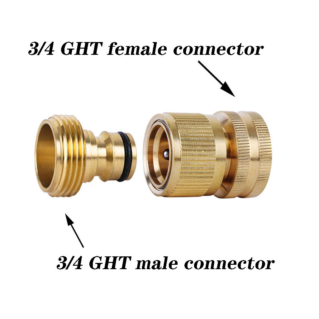 Shownew Garden Hose Quick Connectors, Solid Brass 34 Inch Ght Thread Easy Connect Fittings No-Leak Water Hose Male Female Value