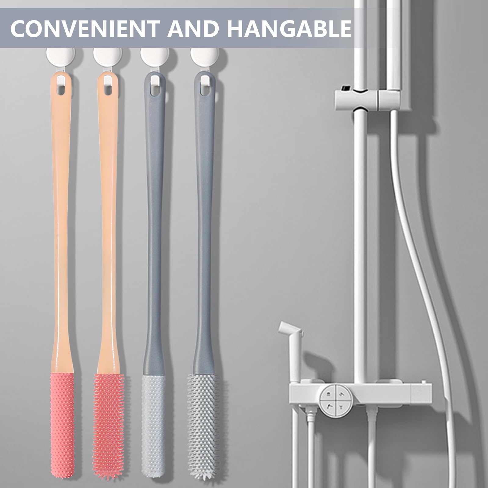 4 Pcs-Toe Gap Cleaning Brush,Long Handled Silicone Toe Crevice Cleaning Brush & Exfoliating Brush,Foot Scrubber In Shower, Skin