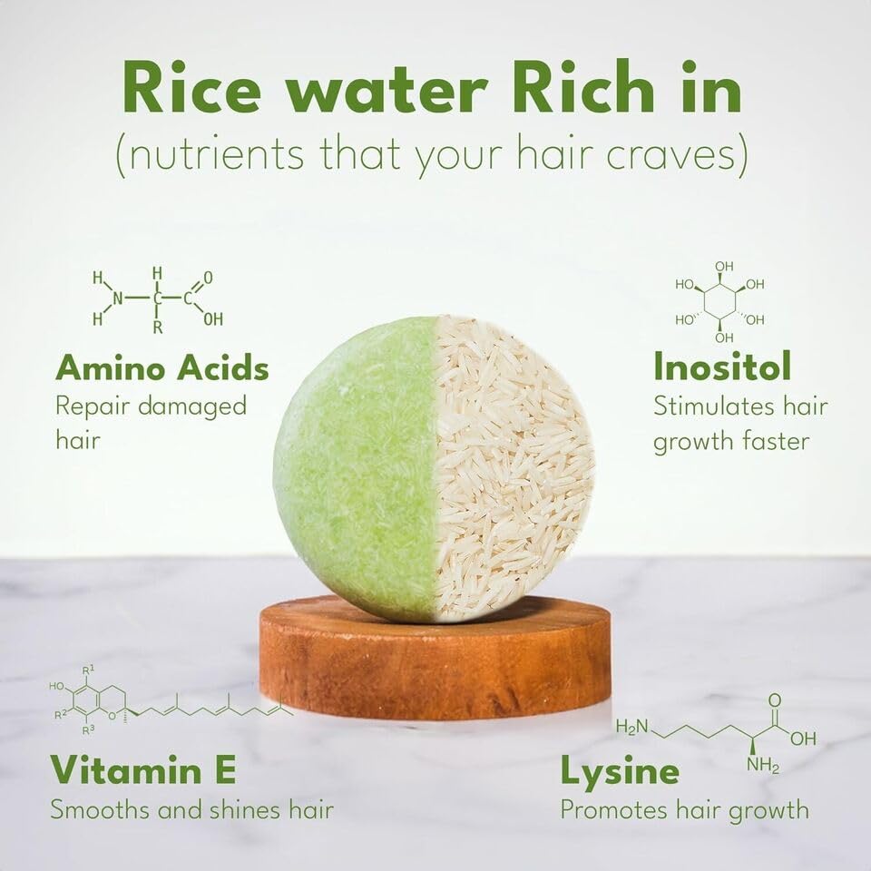 Rice Water Shampoo Bars And Conditioner Set 3 - Hair Growth Regrowth - Ph Balanced, Sulfate & Silicone Free - Solid Soap Easy Fo