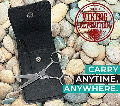 Viking Revolution - Beard And Mustache Scissors W/Comb And Synthetic Leather Case Professional Sharp Surgical Grade Steel For Tr