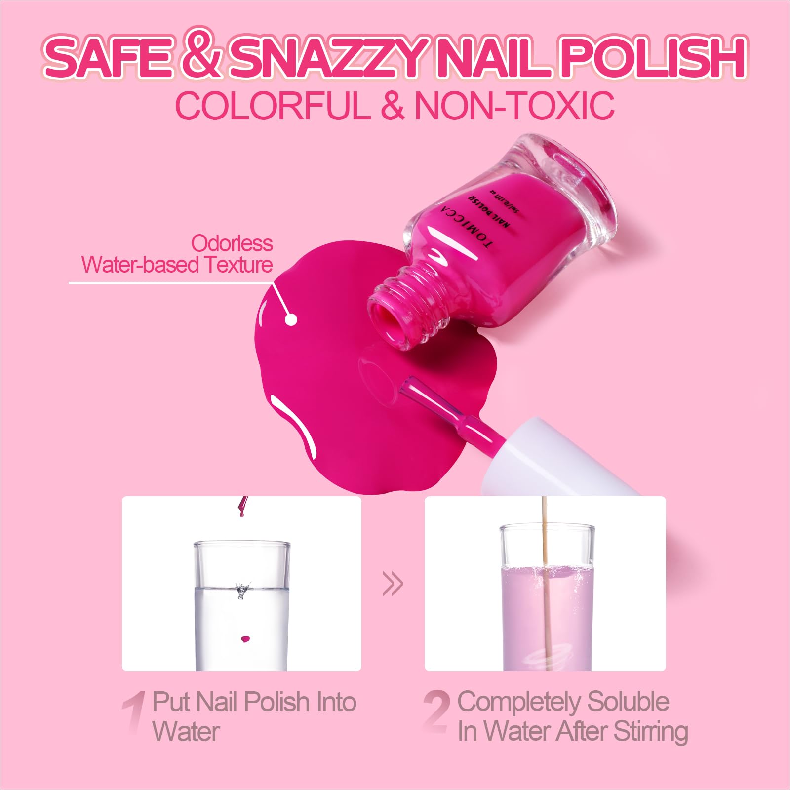 Tomicca Kids Nail Polish - 10 Colors Quick Dry Nail Polish, Peel Off Water Based Rainbow Nail Polish, Kids Natural Safe Non Toxi