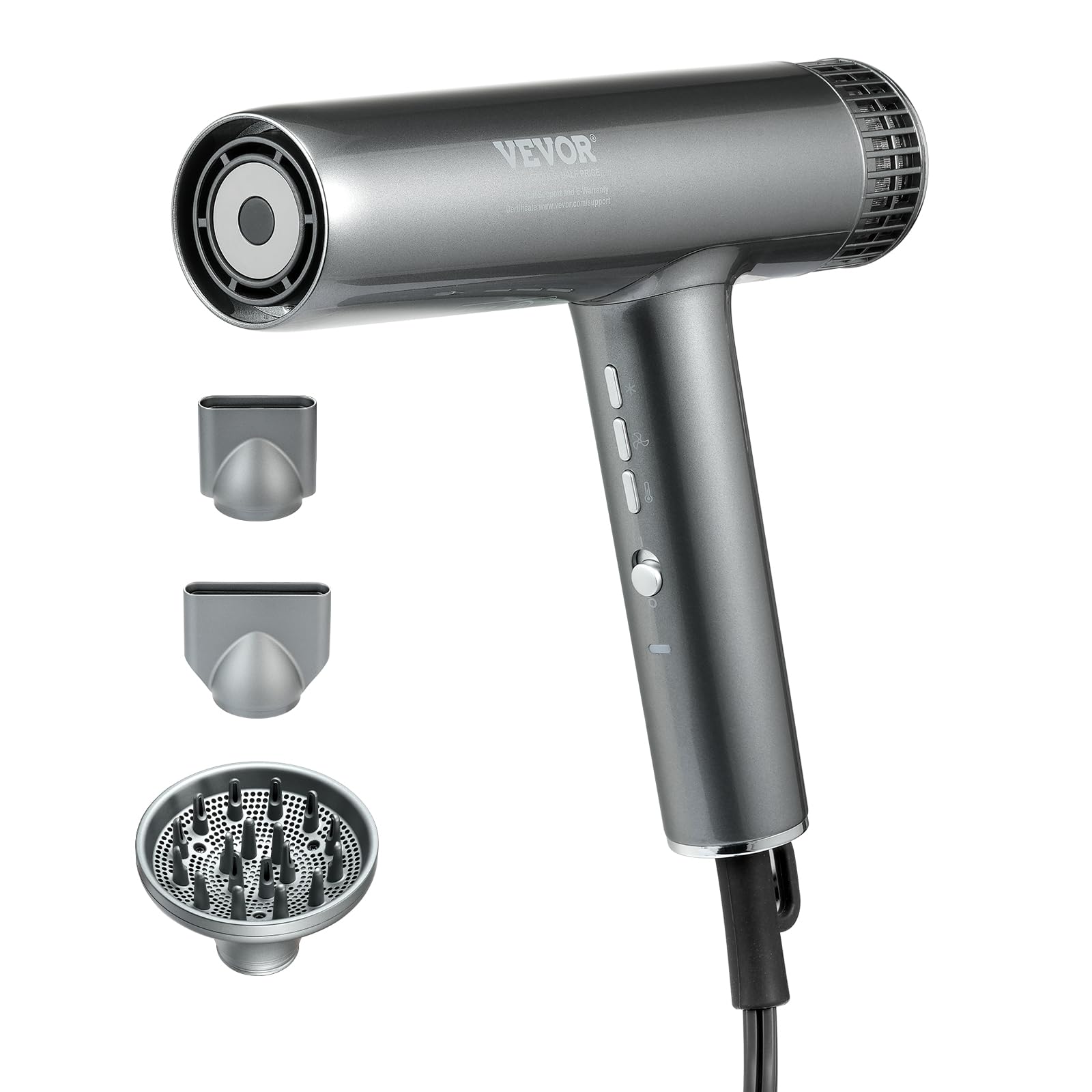 VEVOR Professional Hair Dryer, 3.0 Million Negative Ions Blow Dryer, 98,000RPM High-Speed Brushless Motor, 3 Temp & 3 Speeds, Li