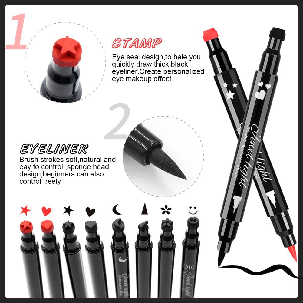 10 Pack Liquid Eyeliner Stamp Set With 8Pcs Eyeliner Stamp And 2Pcs Eyebrow Pencil, Waterproof Smudgeproof Eyeliner Long Lasting