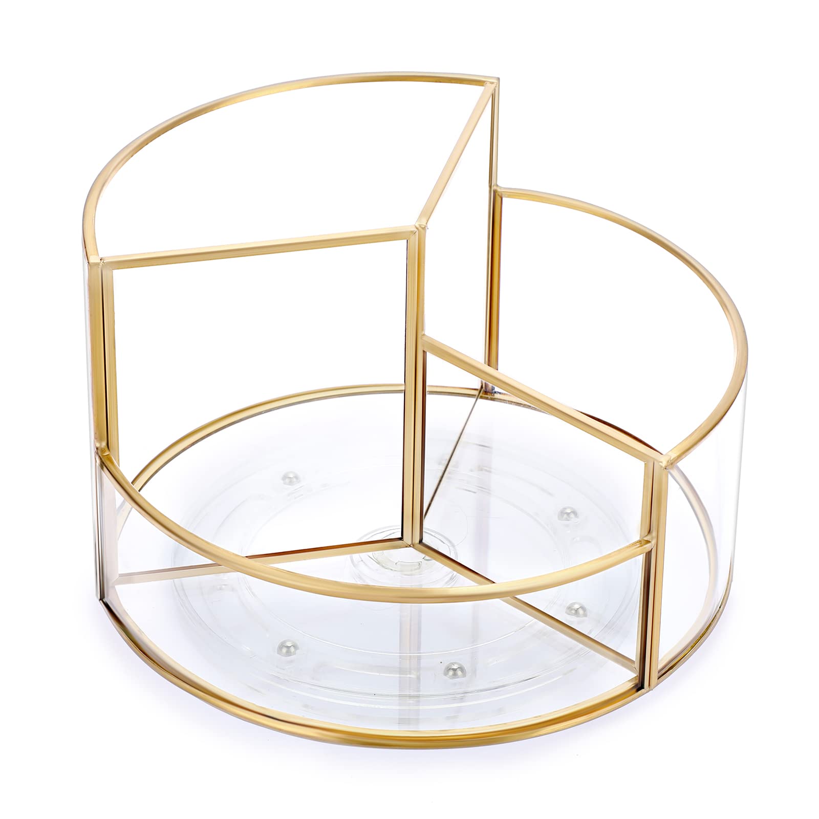 Hipiwe 360 Rotating Makeup Organizer 3-Slot Gold Glass Spinning Cosmetic Display Case Round Vanity Storage Holder Dresser Bathro