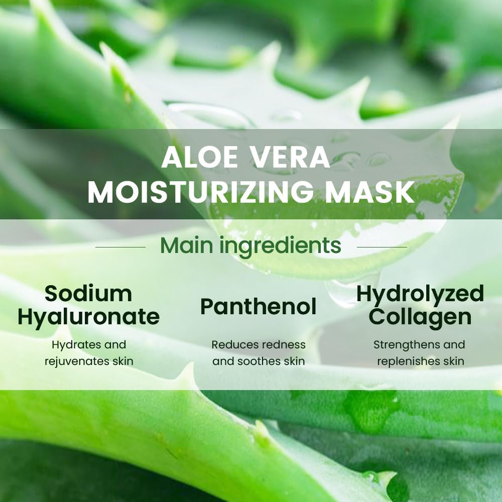 Kaely 10 Pack Aloe Vera Sheet Masks,Hydrating Smoothing Face Masks For Women Men,Facial Mask Skin Care Korean,Moisturize,Brighte