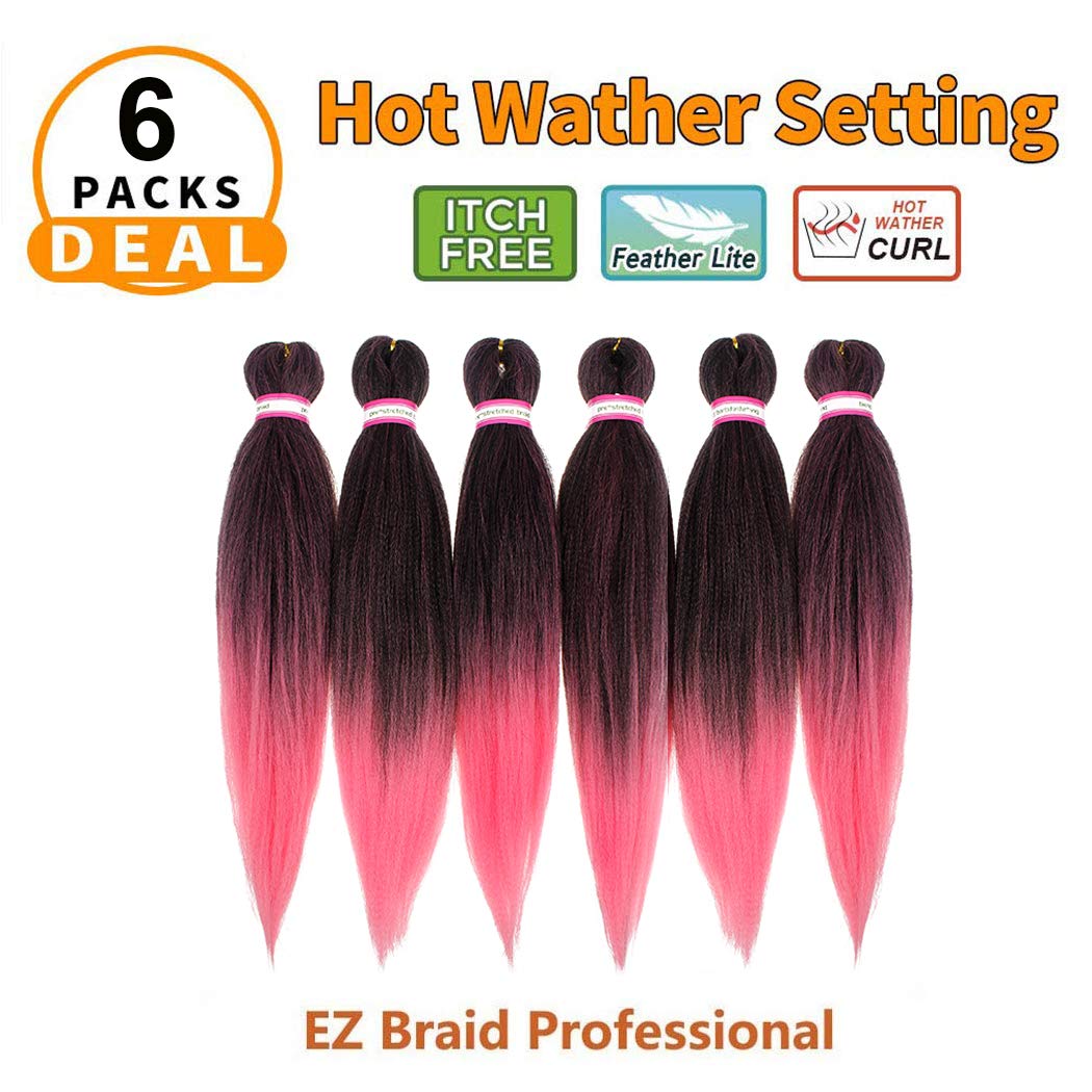 Dorsanee Ombre Pink Braiding Hair Pre Stretched 20 Inch 6 Packs Braiding Hair Extensions For Crochet Box Braids Twists Locs Hair