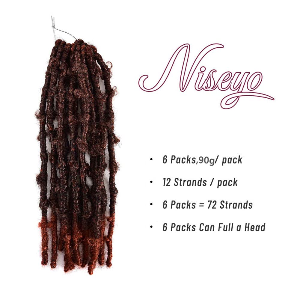 Niseyo 10 Inch Soft Butterfly Locs Crochet Hair 6 Packs Handmade Pre Looped Ombre Ginger Red Distressed Faux Locs Crochet Butter