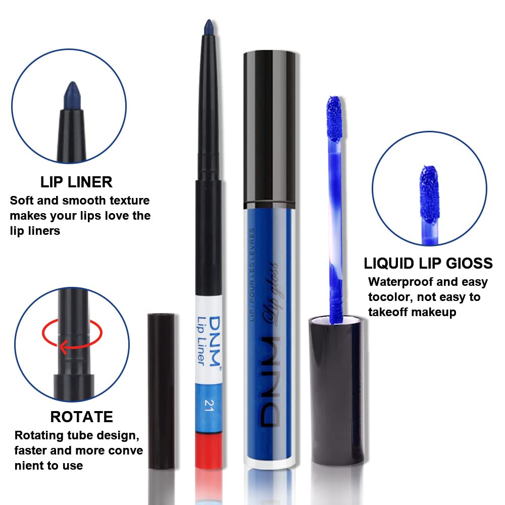 Evpct 2Pcs Royal Light Blue Matte Liquid Lipstick And Lip Liner Pencil Makeup Set Dnm Blue Lipstick 24H And With Lip Liner Set W