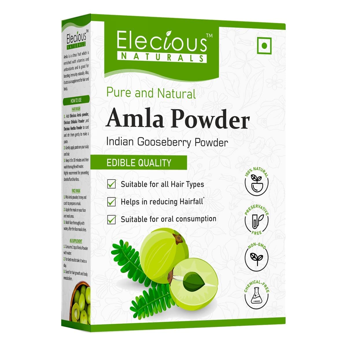 AZAZ Elecious Amla Indian Gooseberry Powder for Hair Growth (250 Grams), Black Colour, Drinking and Eating