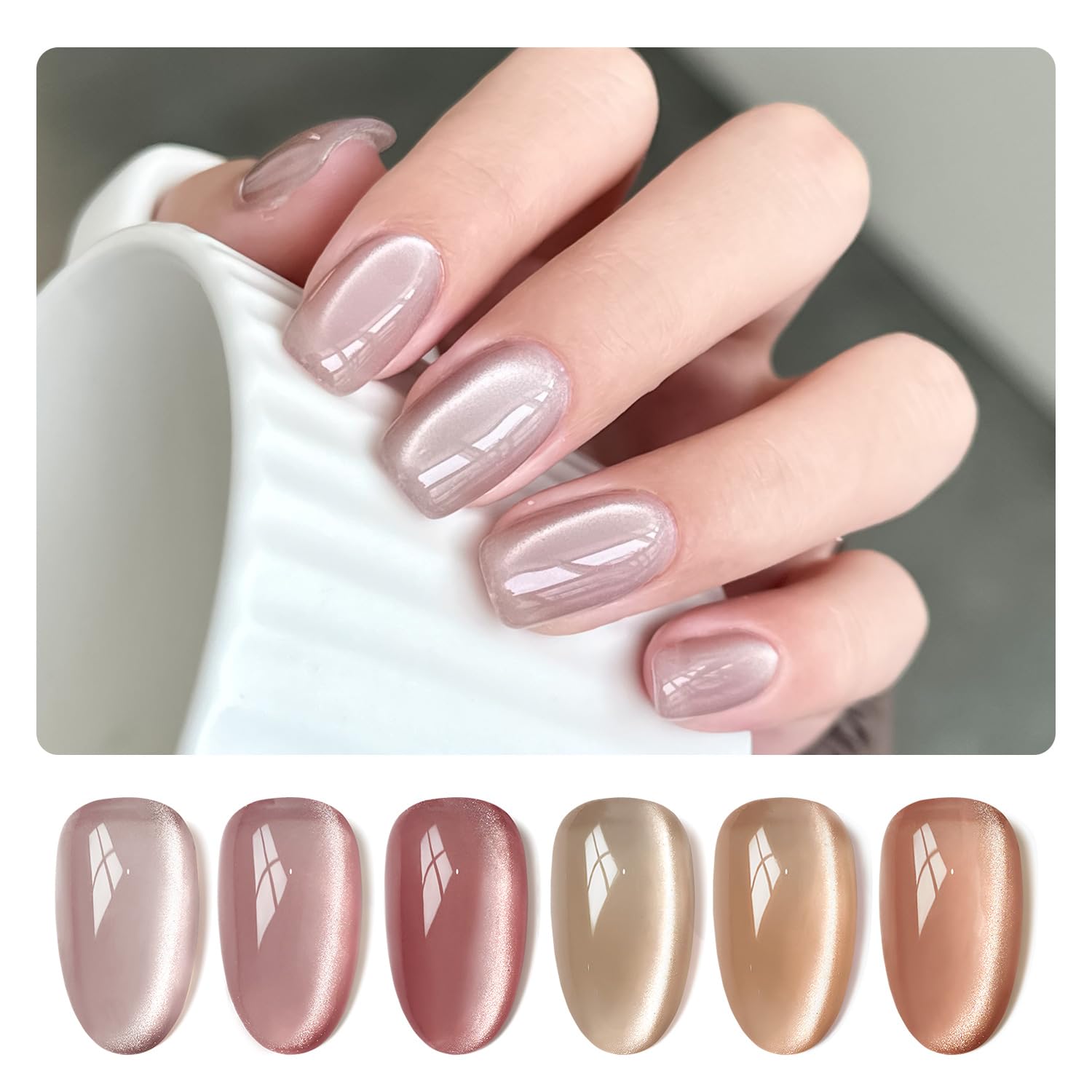 Gaoy Jelly Pink Silver Cat Eye Gel Nail Polish Set With Magnet For Holographic Glitter Cat Eye, Salon Gel Manicure And Nail Art