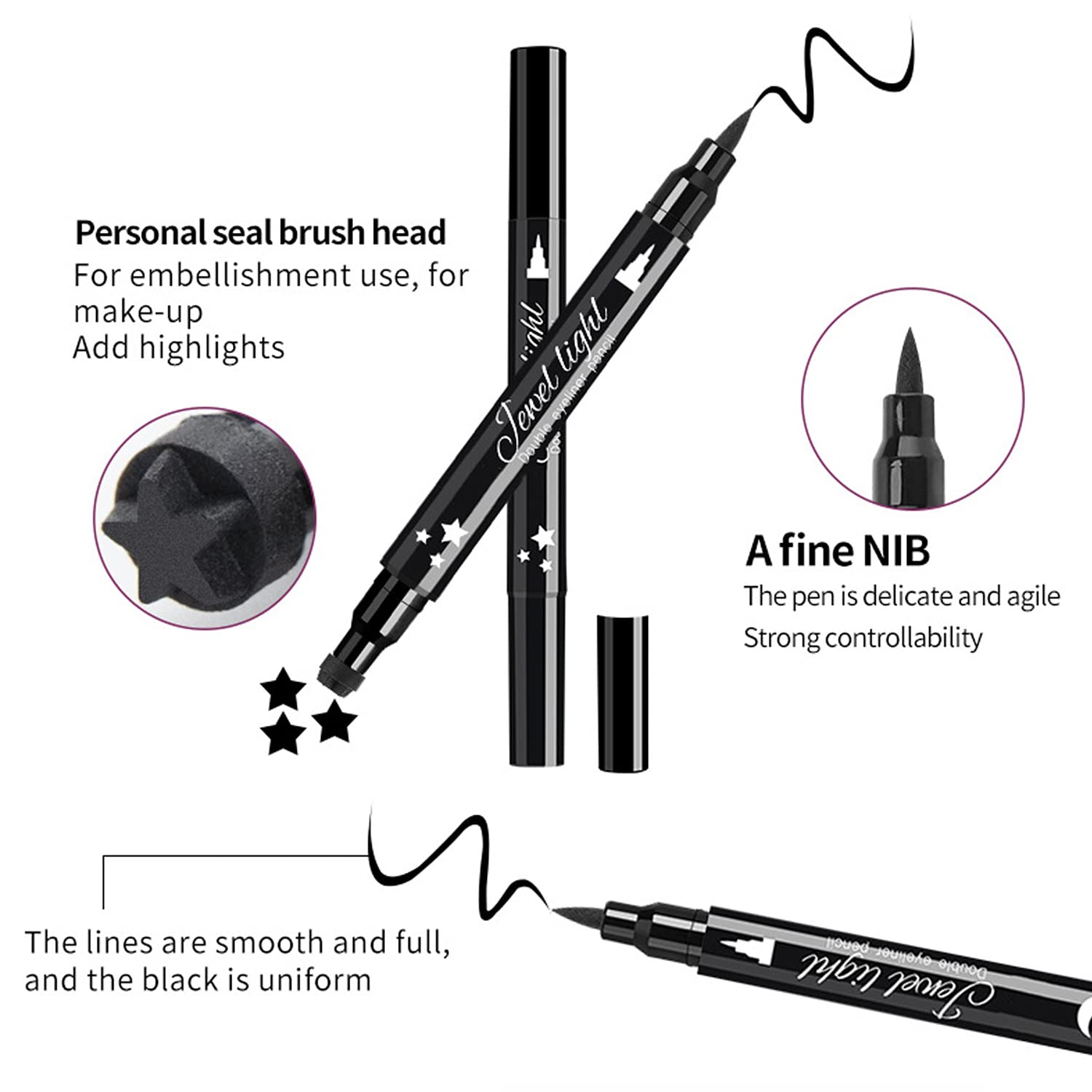 Pinkiou Eyeliner Pen With Eye Makeup Stamp Waterproof Double Sided Long Lasting Seal Eyeliner (6 In 1)
