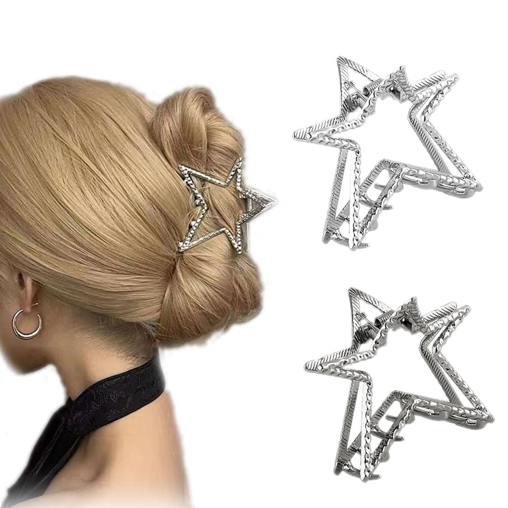 Sliver Geometry Hair Claw Clips, Elegant Star Design Hair Barrettes and Ornaments - Large Fashion Hair Catch Clips for Women, Br