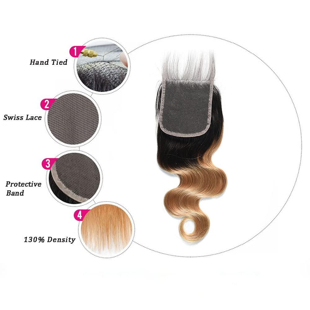 Ombre Lace Closure 4X4 Transparent Lace 12 Inch Free Part With Baby Hair Body Wave Closure For Women Pre Plucked Natural Hairlin