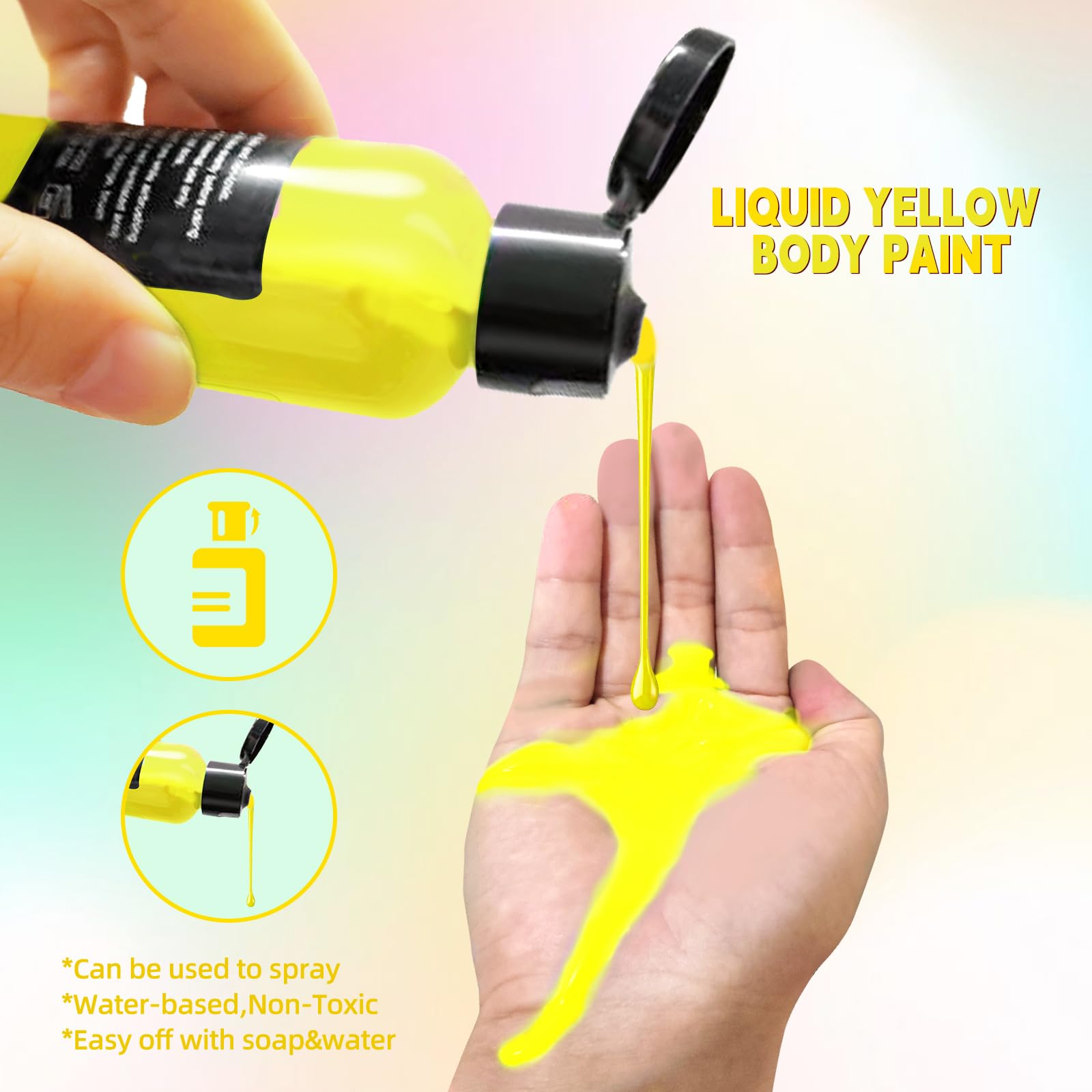 Go Ho Yellow Face Body Paint(2.1 oz),Yellow Makeup Water Based Face Paint and Body Paint for Airbrush Makeup, Special FX, Cospla