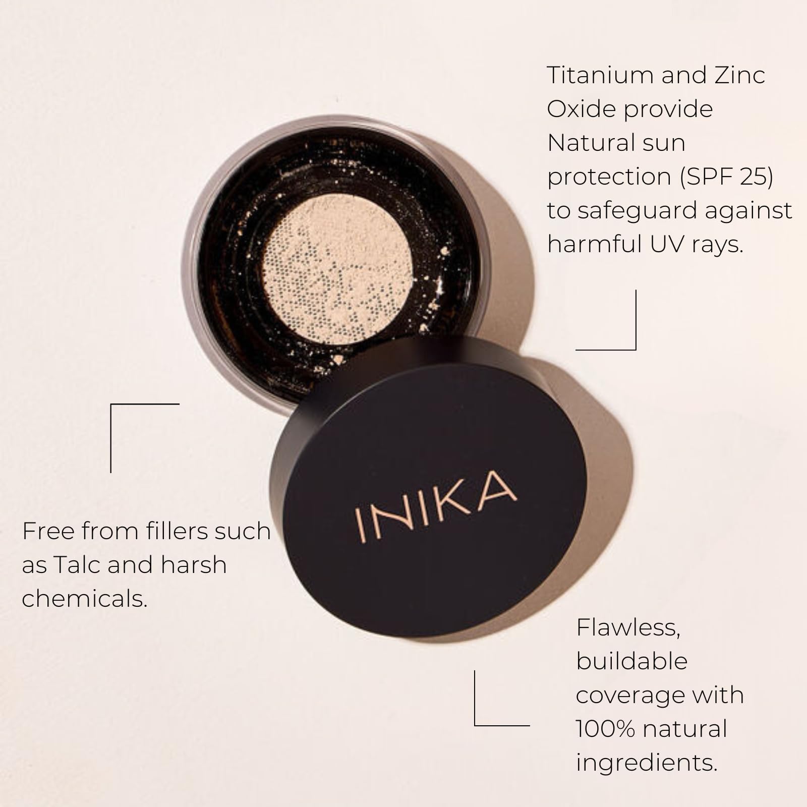 INIKA Organic Mineral Powder Foundation with SPF 25 - Vegan Makeup, Natural Looking, Buildable Coverage, Flawless Radiance & Glo