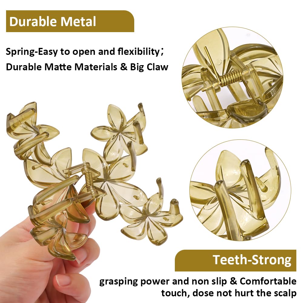 Ahoney 6PCS Hibiscus Flower Hair Clips for Women Strong Hold Nonslip Large Big Flower Claw Clip for Thick Hair, Hawaiian Hair Cl