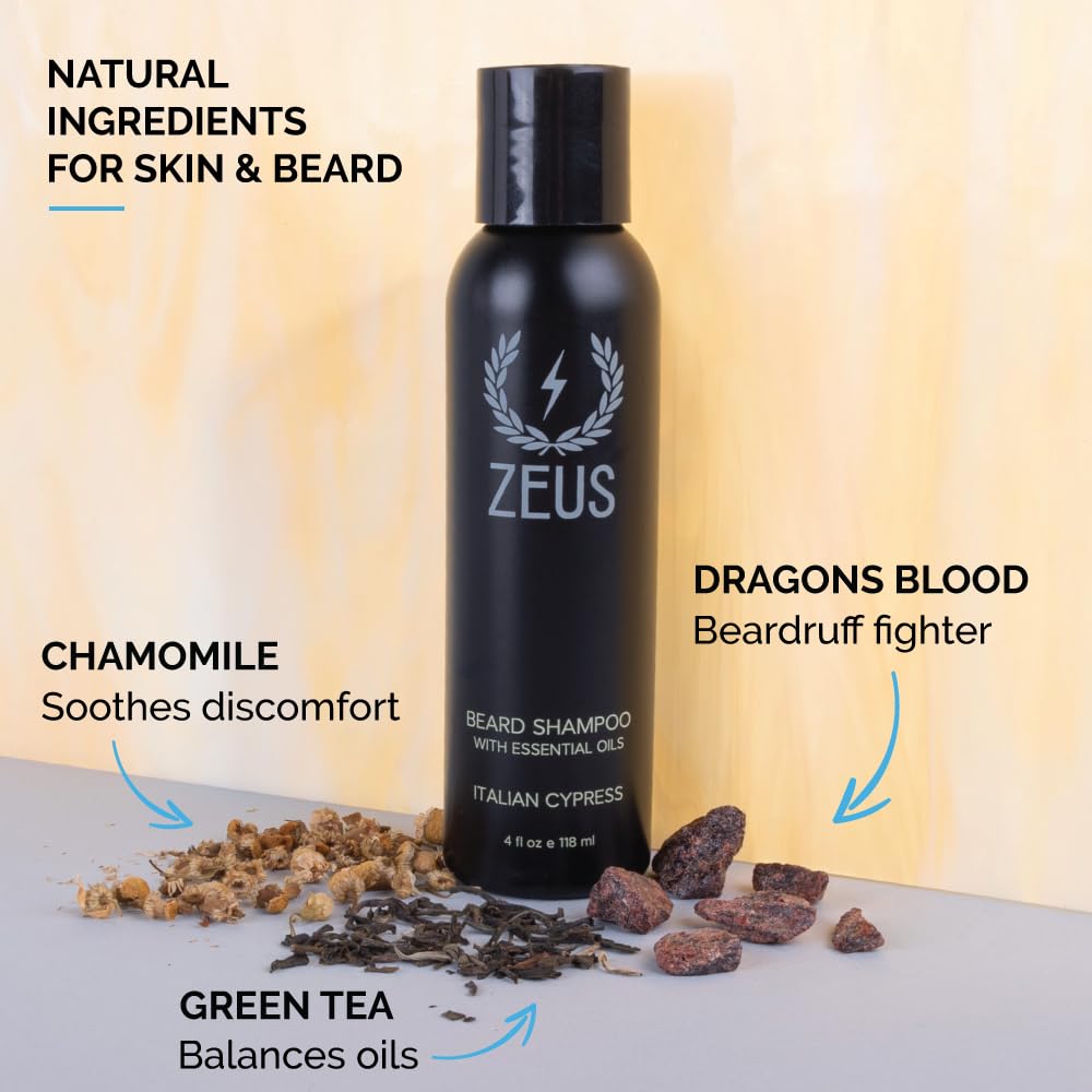 Zeus Italian Cypress Beard Shampoo Wash With Essential Oils For Men (4 Oz) Made In Usa