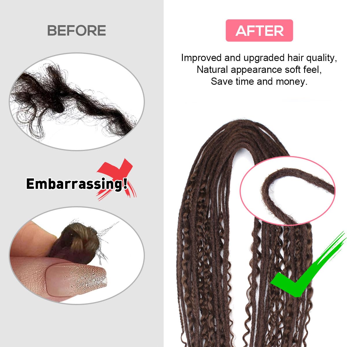Kraler 24 Inch Mixed De Dreadlock Extensions Sets, 3 In 1 20 Strands Synthetic Double Ended Dreads Extensions, Chocolate Brown H