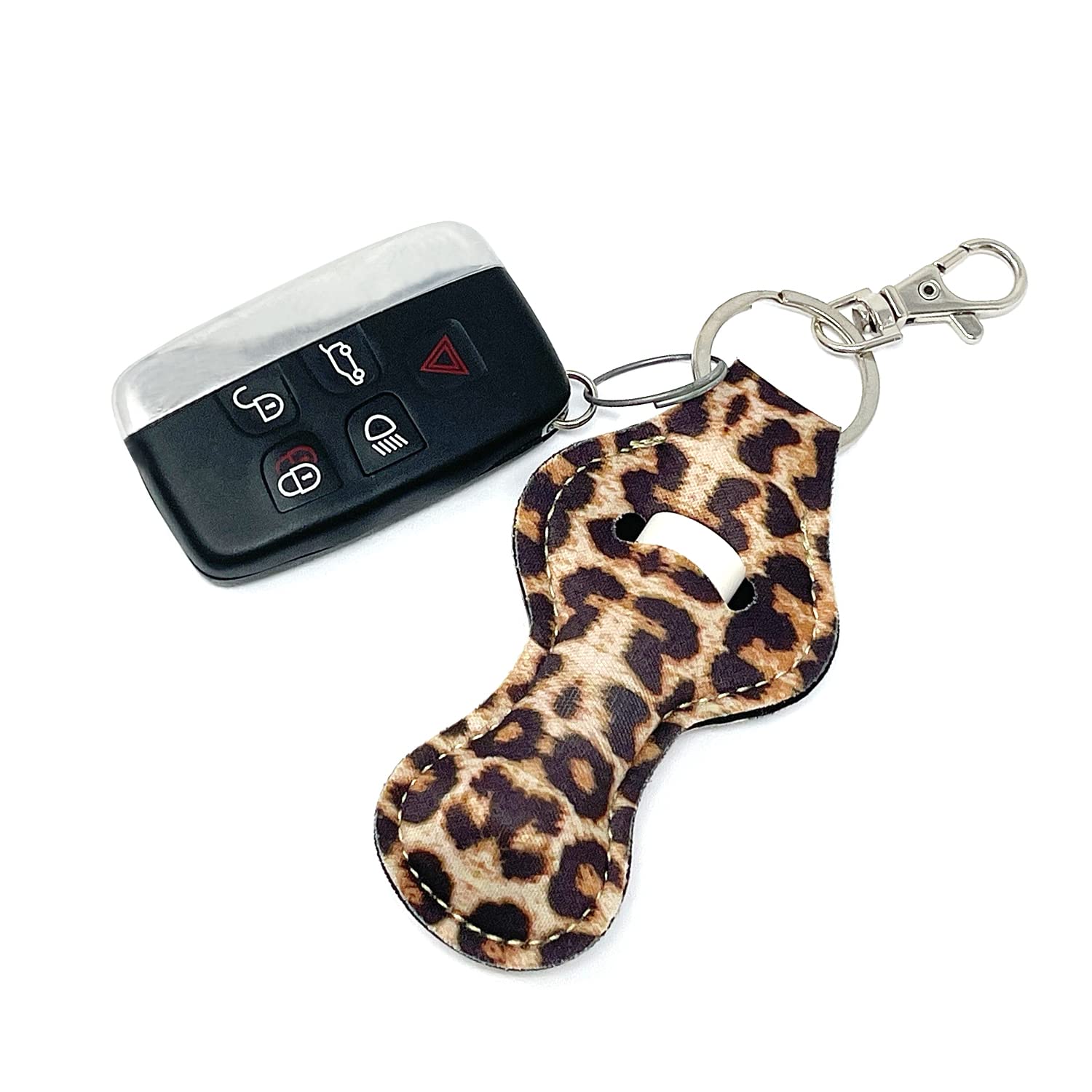 allydrew 10 Pack Chapstick Holder Keychain, Keyring for Lip Balm Lip Gloss Lipstick with 10 Pieces Metal Keyring Clasps, Leopard