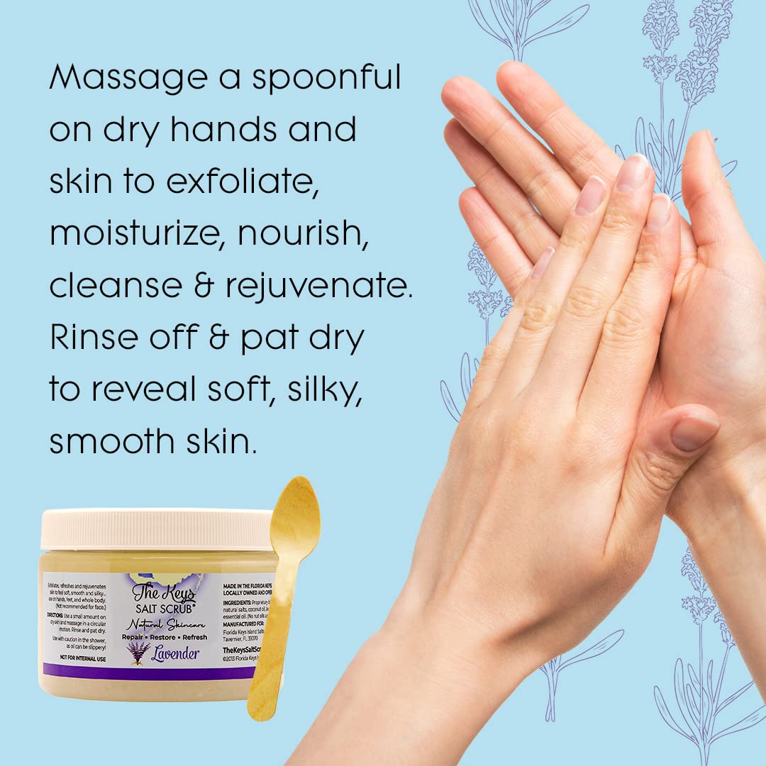 The Keys Salt Scrub, Lavender Exfoliating Body Scrub for Women & Men, Deep Cleansing for Hands, Feet & Bikini Area, Sea Salt Scr