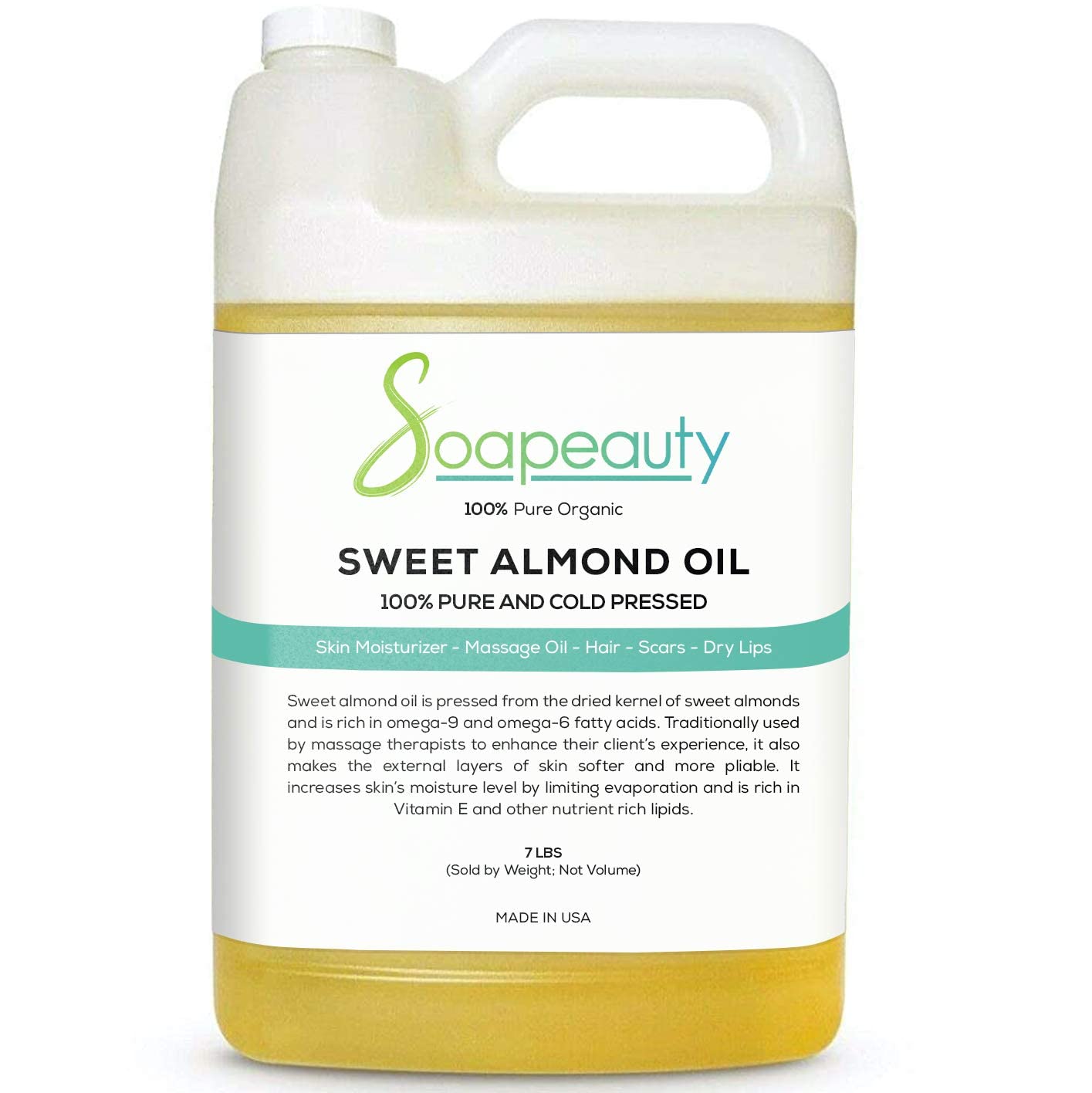 Soapeauty Organic Sweet Almond Oil Cold Pressed Refined | 100% Pure Sweet Almond oil Available in Bulk | Carrier for Essential O