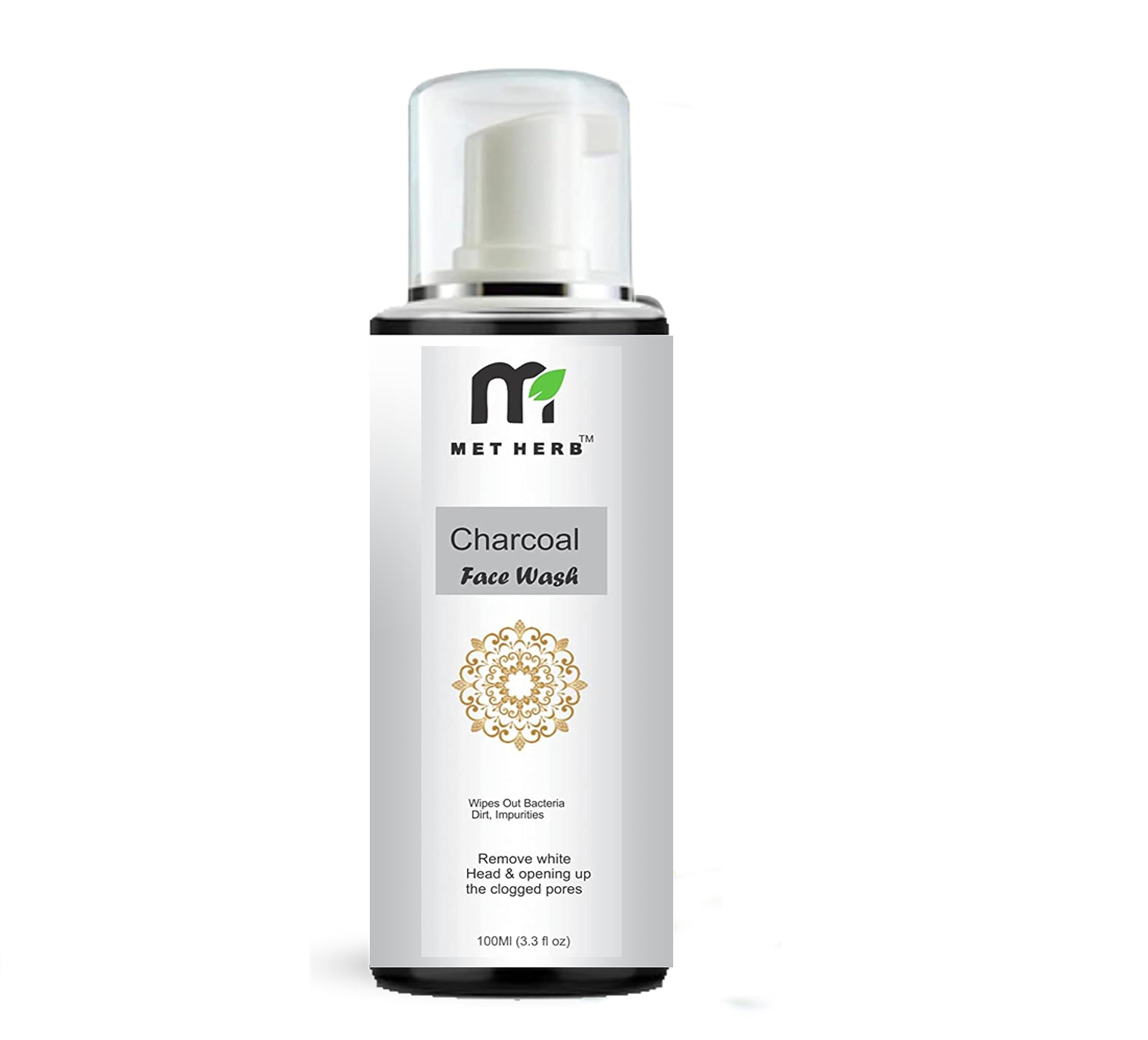 Met Herb Charcoal Face Wash| Fights Pollution, Blackheads, Whiteheads, Dark Spots, Acne And Pimples | Oil Control | Deep Pore Cl