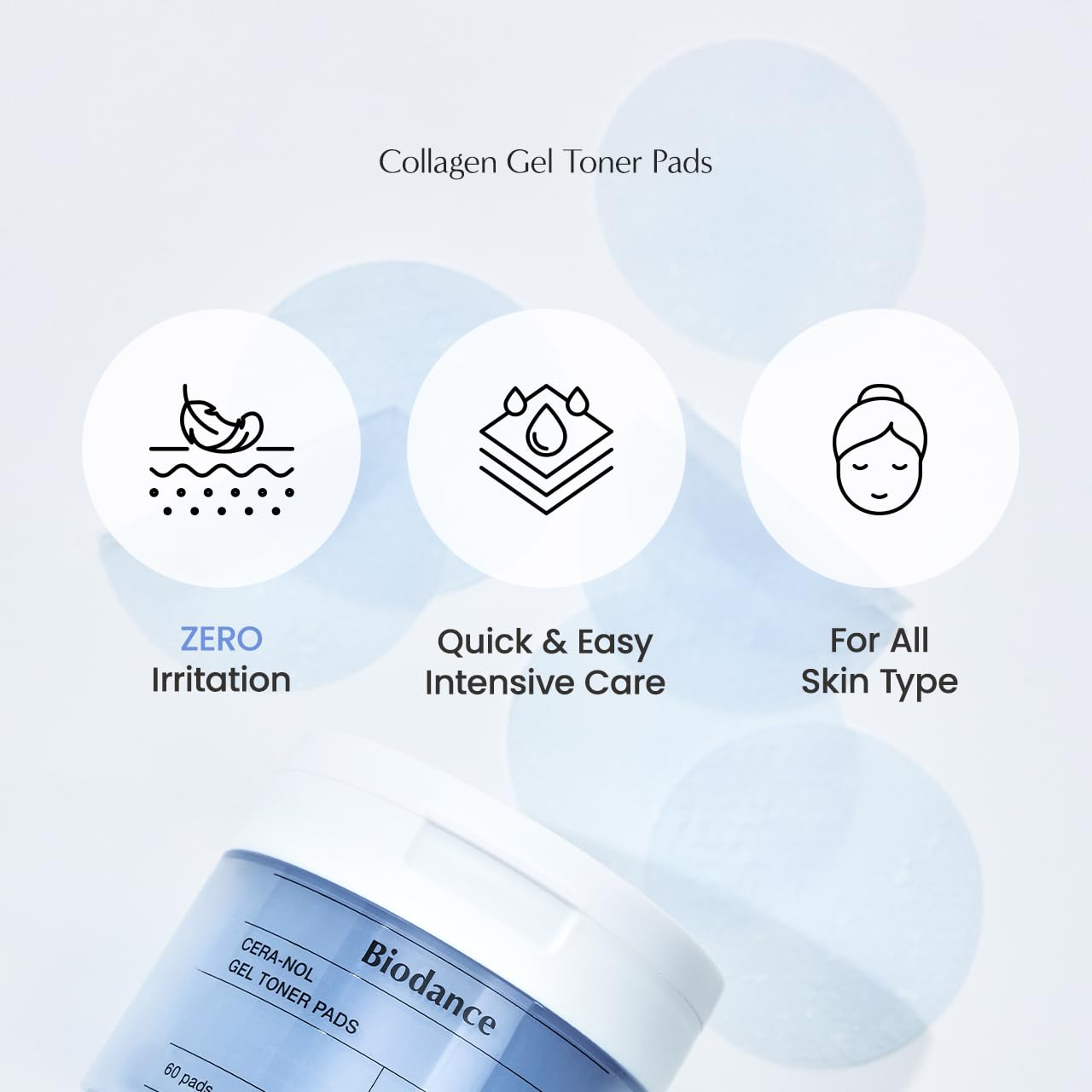 Biodance Cera-Nol Gel Toner Pads | Hydrating, Soothing Korean Toner Pads For Sensitive Skin | 4.93 Fl.Oz.(140G), 60Pads