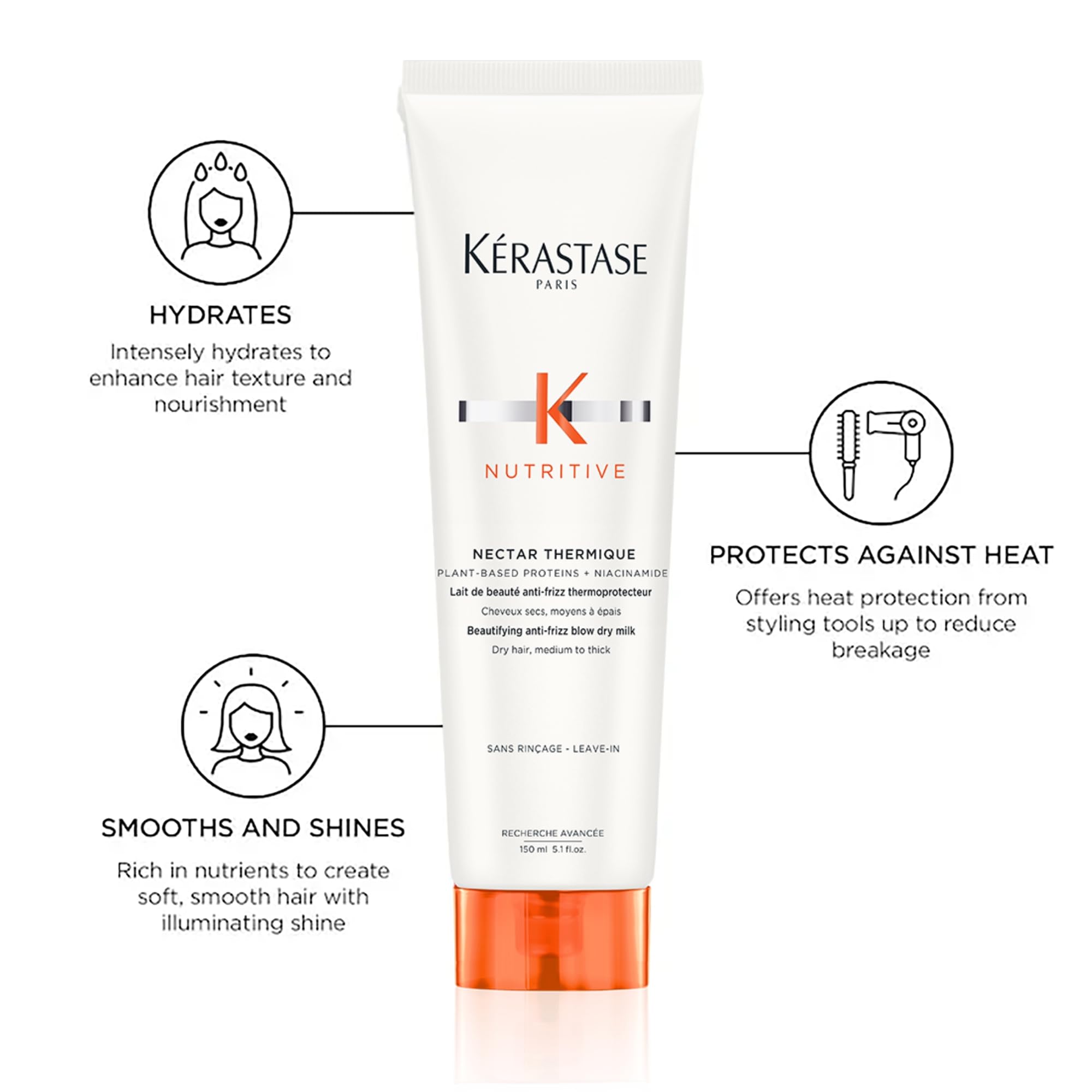 Kerastase Nutritive Heat Protecting Cream | Nourish And Smooth Frizz | Instant Softness & Shine After Blow Dry Or Heat Styling |