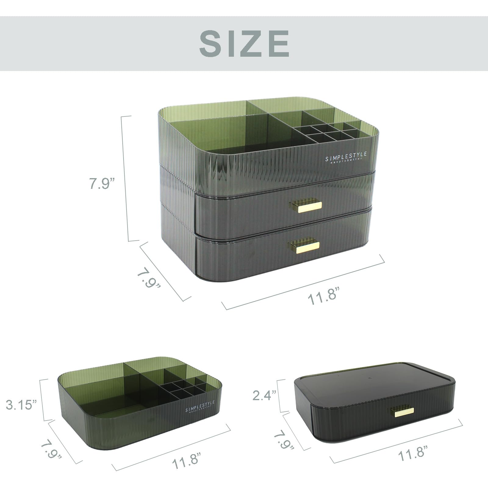 Makeup Organizer With 2 Drawers, Cosmetics Organizer For Bedroom And Bathroom Vanity Countertops, Large Capacity Cosmetic Storag