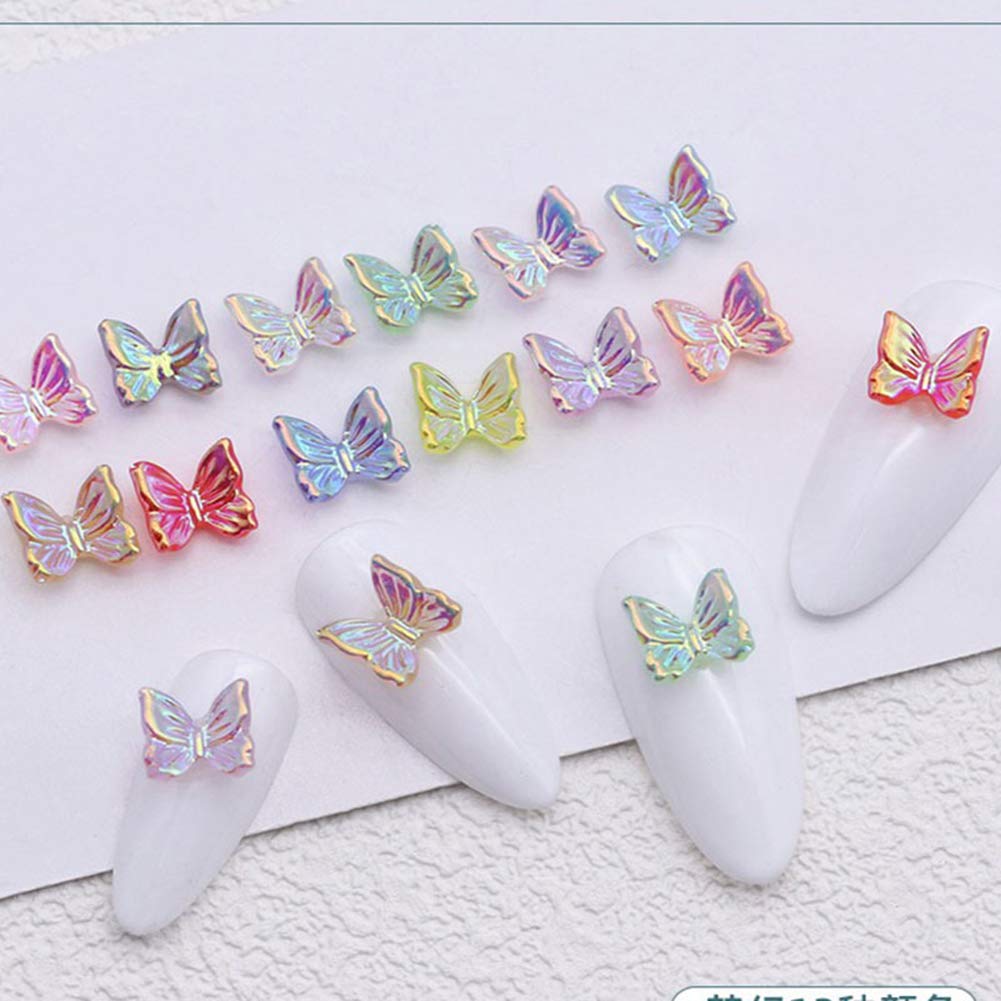 Sukpsy 50 Pcs 3D Mix Color Cute Butterfly Resin Nail Art Decorations Aurora Glitter Nail Charm Ornaments For Nail Art Design Man