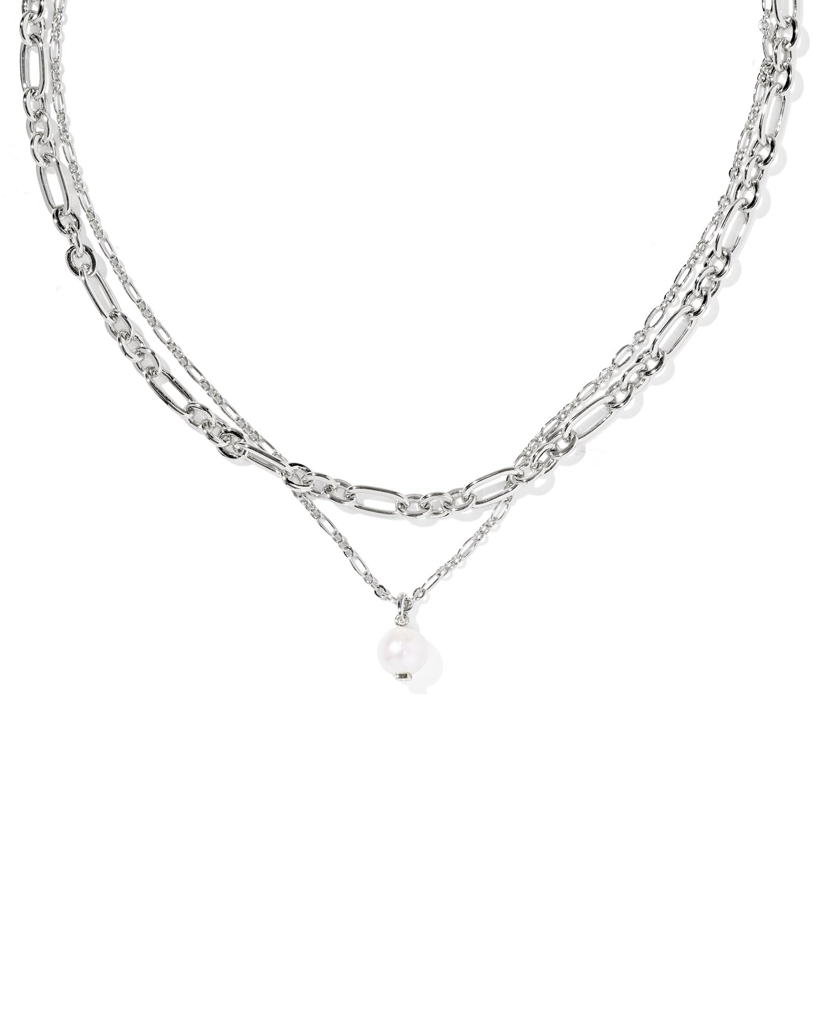 Kendra Scott Ashton Multi Strand Necklace, Rhodium-Plated Brass, Fashion Jewelry for Women, Freshwater Cultured Pearl