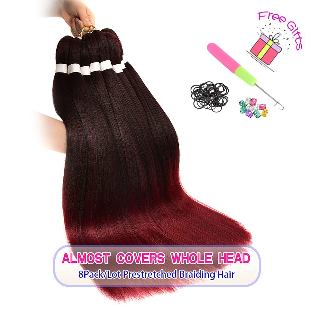 8 Pack Ombre Braiding Hair Pre Stretched - 36 '' 110G/Pack Premium Pre Stretched Braiding Hair Extensions, Professional Itch Fre