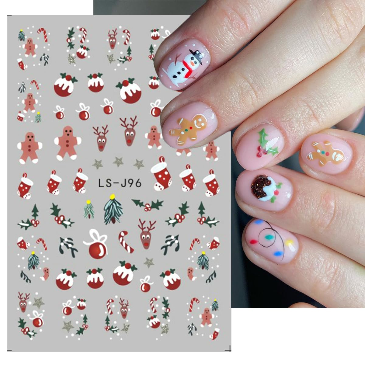 9 Sheets Christmas Nail Art Stickers 3D Self-Adhesive Winter Xmas Nail Decals Santa Claus Xmas Tree Snowman Elk Nail Design Stic