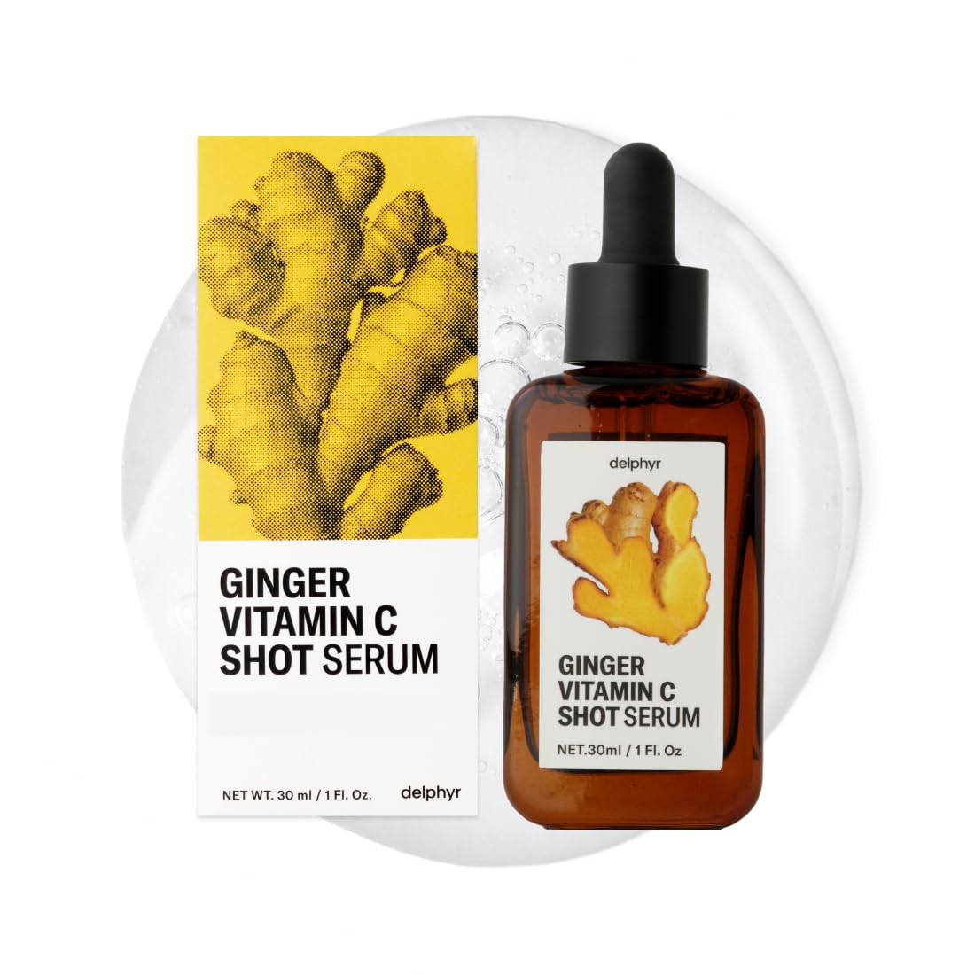 delphyr Ginger Vitamin C Shot Serum | Daily serum with Ginger Extract & Vitamin C | Targets dark spots and dullness | Korean veg