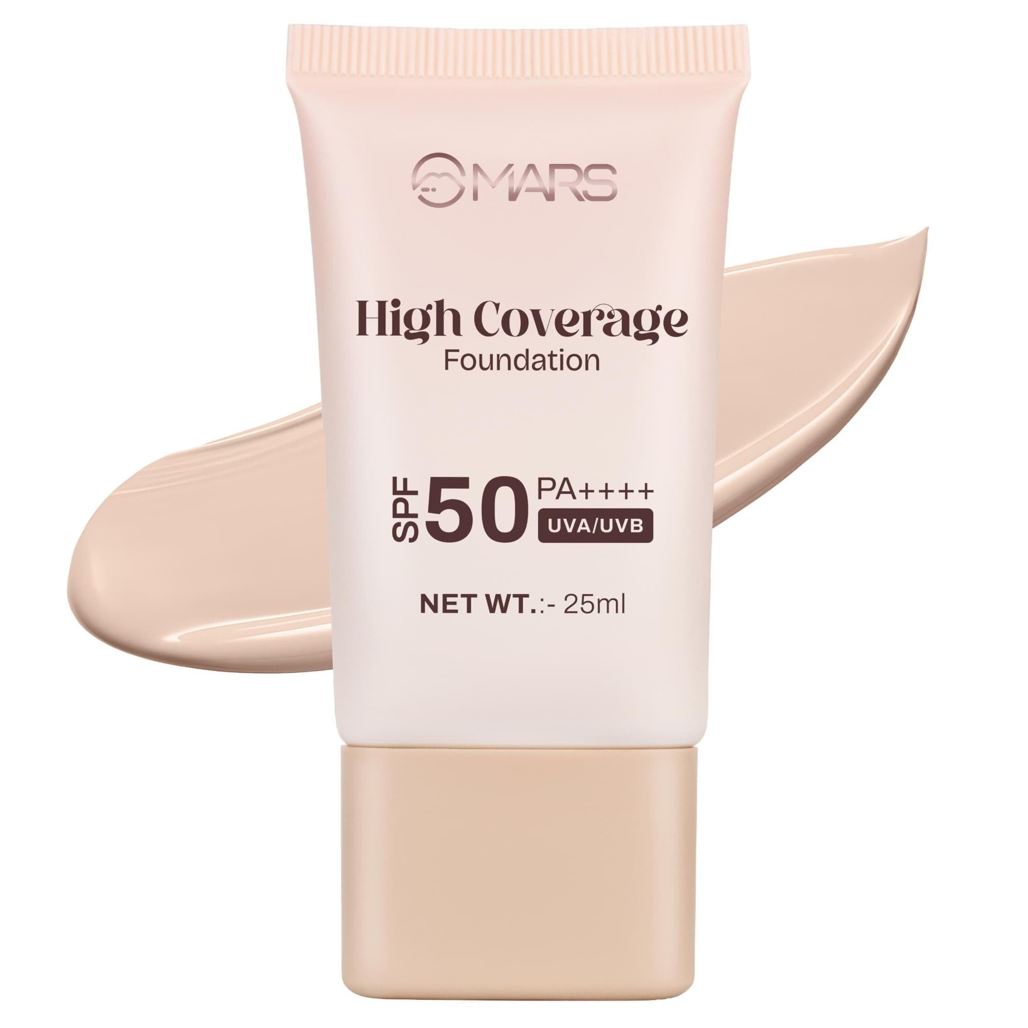 Mars Spf50 Pa++++ High Coverage Foundation (25Ml) (02-Soft Beige) | Blemish Free & Blendable Makeup | For All Skin Type | In-Viv