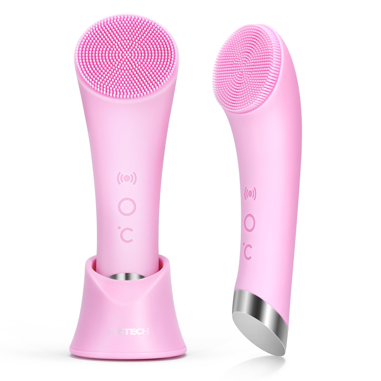 Pritech Silicone Face Scrubber, Rechargeable Facial Cleansing Brush With Heat Massage End, Vibrating Exfoliating Face Scrubber F