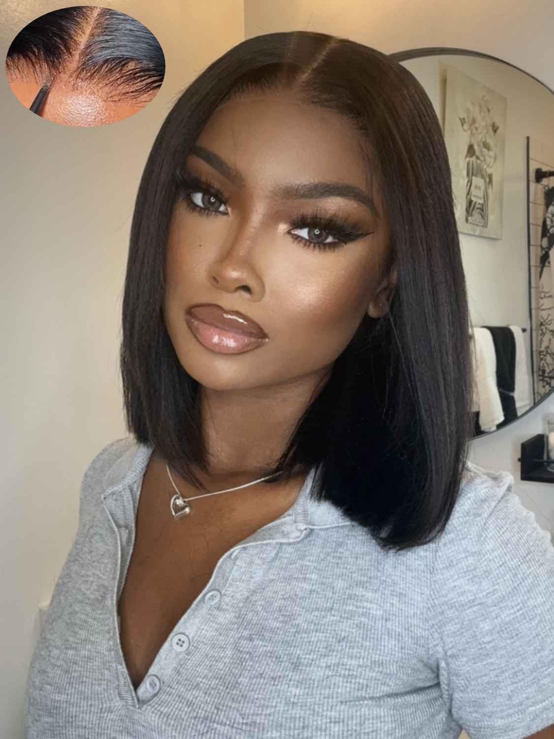 Beauty Forever 13x4 Pre-Everything Glueless Yaki Straight Pre Cut Lace Front Wigs Bob Wig Human Hair,Bye Bye Knots Short Bob Wig