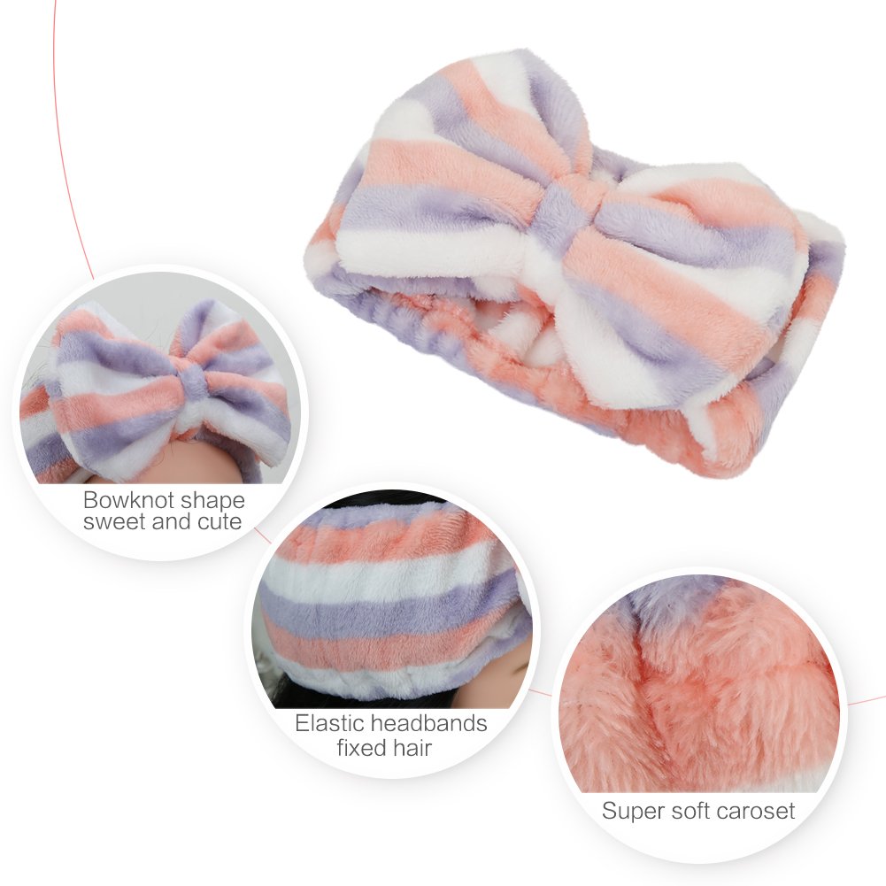 Shintop Women Fashion Lovely Soft Carol Fleece Bowknot Bow Makeup Cosmetic Shower Elastic Hair Band Hairlace Headband (Purple St