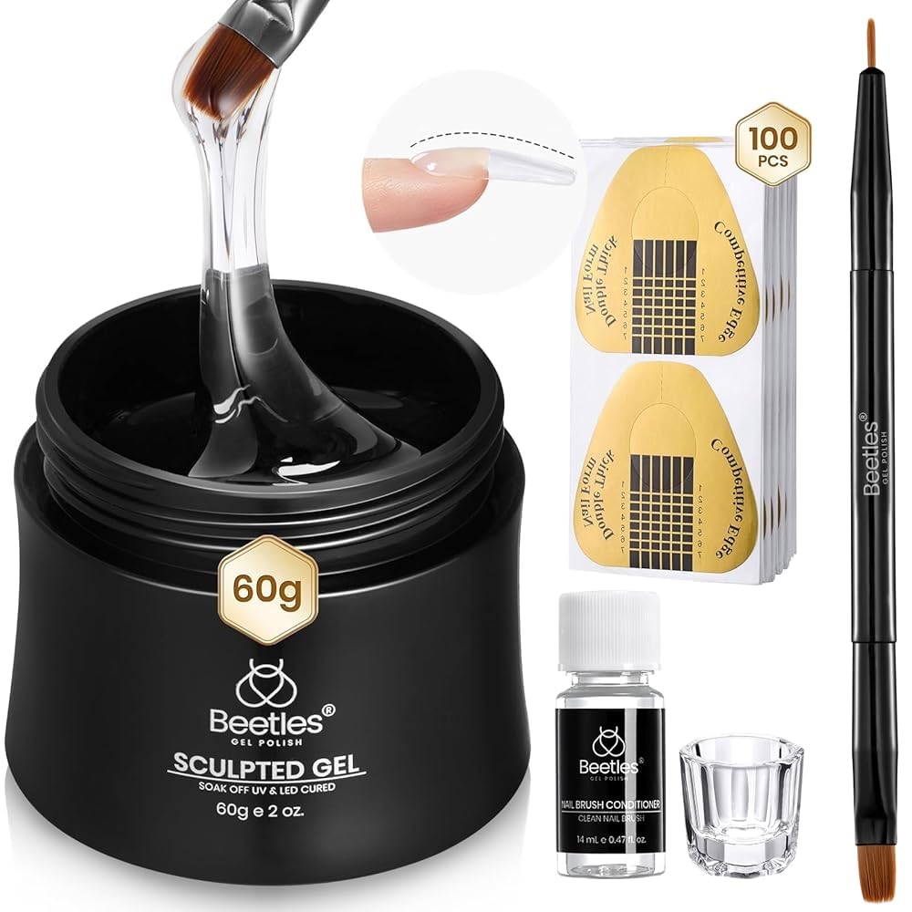 Beetles Builder Gel for Nails, 60g Sculpture Hard Gel with Dual Nail Pen Forms for Nail Thickening, 10 in 1 Manicure Extension U